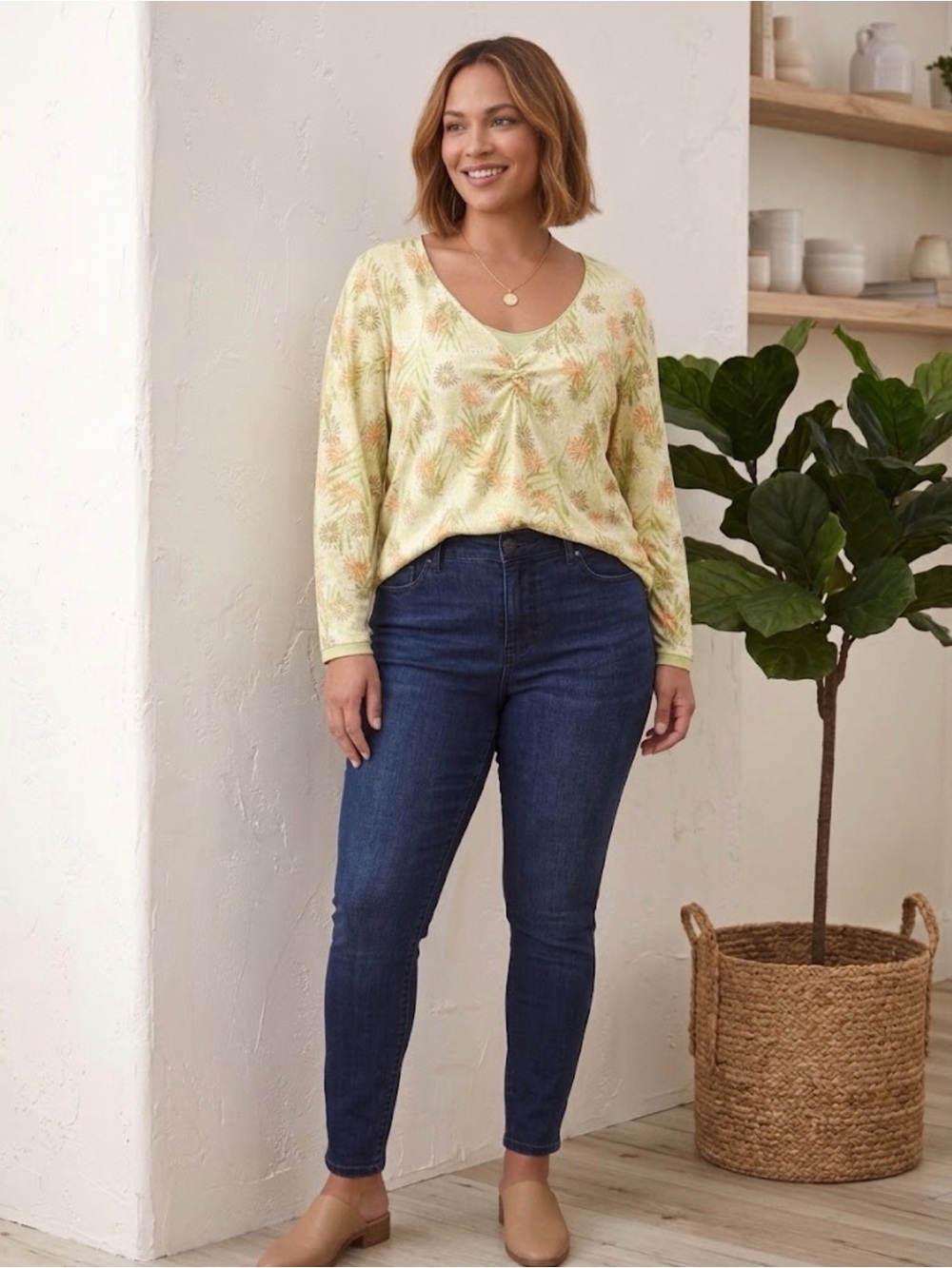 NWT Sigrid Olsen Floral Layered Mesh Summer Fields Top 2X